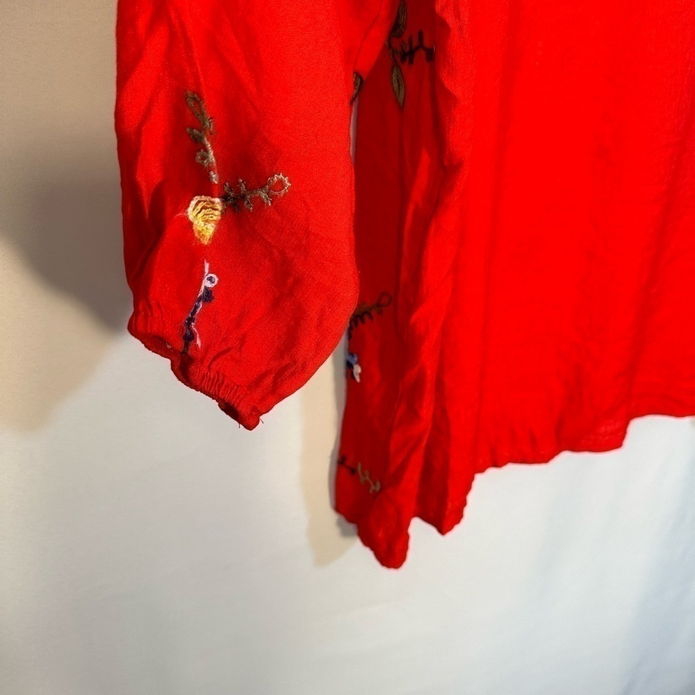 Ann & Rose Boho Embroidered Red Floral 3/4 Puff Sleeve Tunic Top Blouse Size 1X - Picture 6 of 10